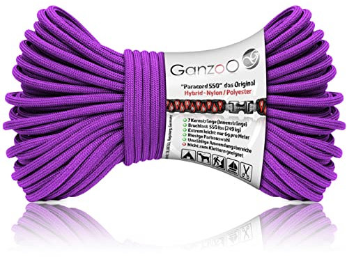 Ganzoo Paracord 550 Seil violett, 4mm, Typ 3, Nylon Polyester, Hybrid, Armband, Hunde-Leine, Hunde-Halsband knüpfen, ca. 250kg Bruchlast, Outdoor Rope, Camping Schnur, Allzweckseil, 30 Meter