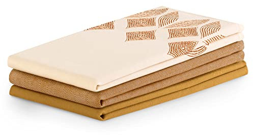 AmeliaHome 3er Set Geschirrtücher Baumwolle Küchentücher 50x70 cm Geometrisches Muster Letty Beige Senfgelb