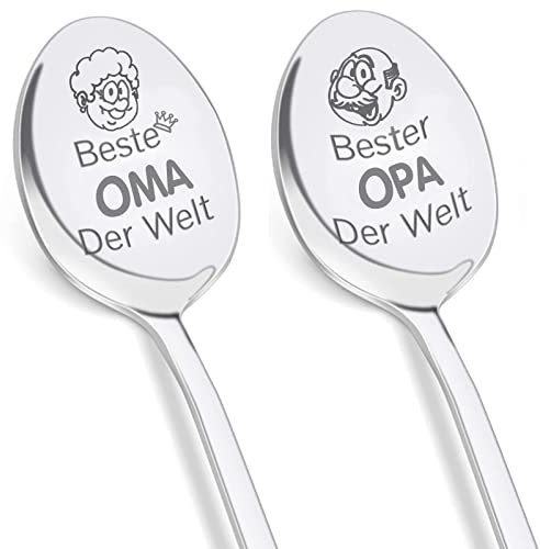 Oma und Opa Geschenke, Keismodye 2 Stück Kaffeelöffel Gravur mit Beste Opa Oma Der Welt, aus Edelstahl, Geburtstag Jahrestag Weihnachten Geschenk idee für Opa Oma