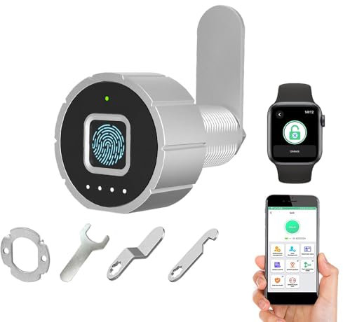 Serratura per cassetto con impronta digitale eLinkSmart, serratura per armadietto con app per telefono, 30mm (27mm), 3 misure di linguetta della serratura, 20 impronte digitali, 500 utenti dell'app