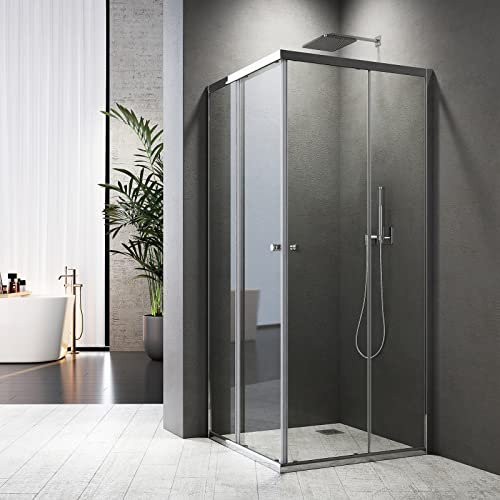 Duschkabine Komplett 90x90cm, Duschkabine Schiebetür Eckeinstieg mit Schiebetüren 6mm ESG Sicherheitsglas Duschkabine Duschwand Höhe: 185cm Duschabtrennung Schiebetür
