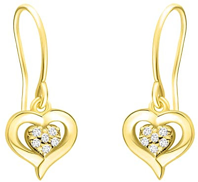 SOFIA MILANI - Damen Ohrringe 925 Silber - vergoldet/golden & mit Zirkonia Steinen - Herz Ohrhänger - E1715