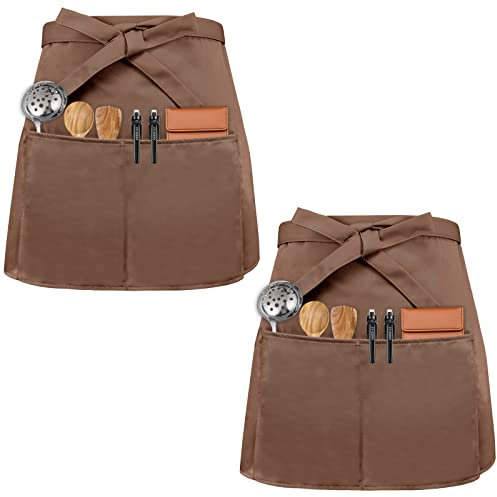 Premium Vorbinder 2 Stück Kellnerschürze Taillenschürze mit 3 Taschen Backschürze Taillen Schürzen Kochschürze für Bistro Restaurant Hotel Café Küchenchef Kellner Reinigen Malen Gärtnern (Kaffee)