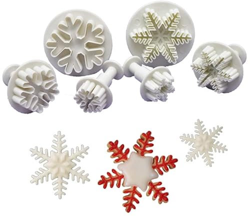 CONGGUAN 6-Piece Plastic Snowflake Cookie Cutter Set - Fondant Cake Decoration Plunger Molds for Icing and Party Snowflake Designs