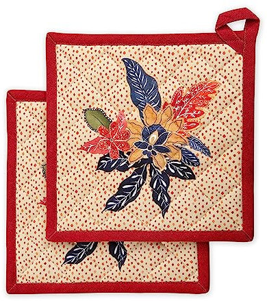 Maison d' Hermine Pot Holders set 100% Cotton Heat Resistant Potholders 20 cm x 20 cm Hot Pads with Loop BBQ, Cooking, Baking, Grilling, Handling Hot Pans (Pack of 2, Kalahari)