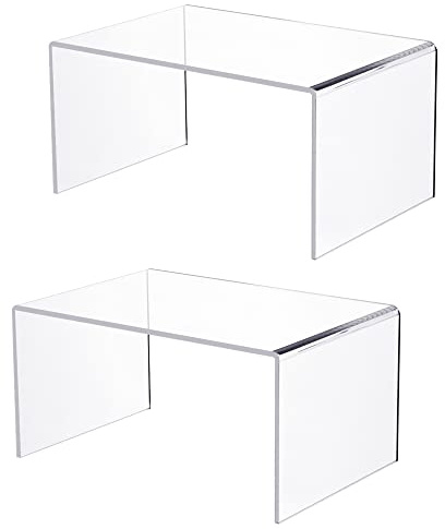 2 PC Extra Large Clear Acrylic Risers, Acrylic Display Risers Shelf Showcase Fixtures for Jewelry, Display Stand for Amiibo Funko POP Figures, Cupcakes, Food Display, Cabinet- (12''x7.75''x6'', 2 sets
