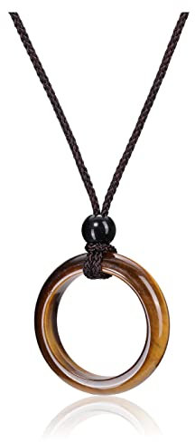 Jovivi Healing Crystal Pendant Necklace Women Men Natural Tiger Eye Crystals Gemstones Quartz Round Stone Cord Necklace Adjustable Jewellery Gifts