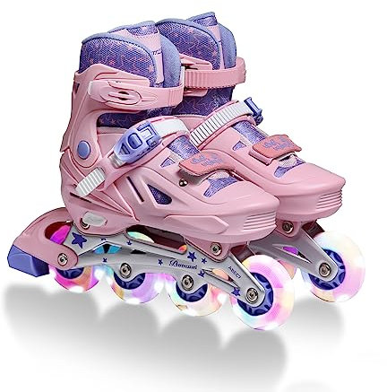 OLYSPM Inliner für Kinder,Inliner Kinder,4 Größen Verstellbare Inliner mit Blinkenden PU-Rädern und ABEC-7-Lager,Rollschuhe für Jungen,Mädchen,Anfänger