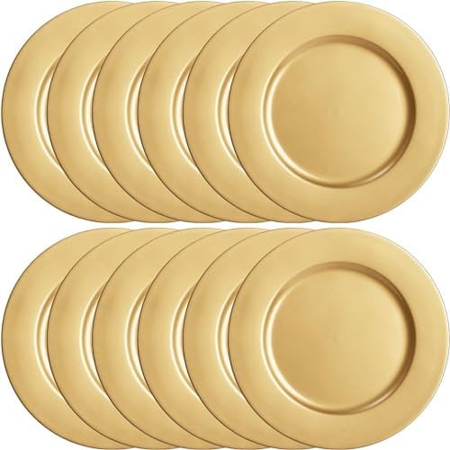 LATERN 12 Stück Wiederverwendbar Verwendbare Goldene Platzteller, 33CM Kunststoff Platzteller Große Runde Servierteller für Weihnachten Halloween Hochzeit Party Tisch Dekoration