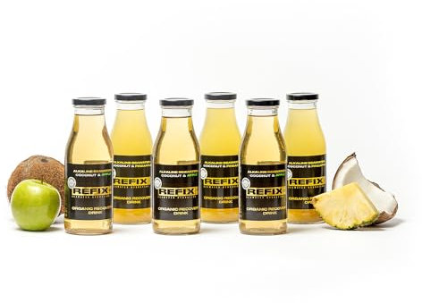 Boisson de Récupération REFIX – Eau de Mer et Eau de Coco, Faible en Calories, Biologique, Sans Sucre, Végétalienne, Sels Minéraux - Coco Ananas + Pomme - 6 Bouteilles.