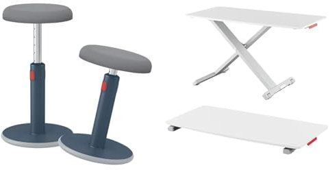 Leitz Ergo Set Active Sitz-Steh-Hocker + Schreibtisch-Aufsatz, Bürohocker mit 46 cm bis 79 cm Höhe, Höhenverstellbarer Aufsatz für Monitore & Laptops, TÜV & IGR-Zertifiziert, 65180089 + 65330085