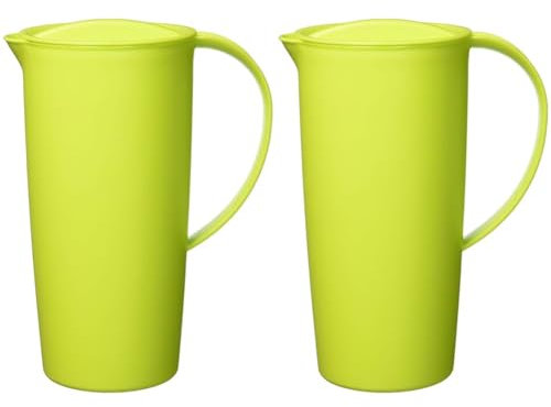 Rotho Caruba Krug 1.2l mit Deckel und Ausguss, Kunststoff (PP) BPA-frei, grün, 1,2l (16,0 x 10,5 x 22,0 cm) (Packung mit 2)