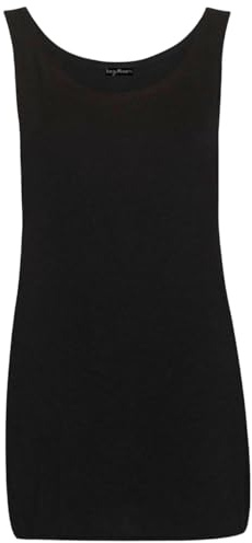 Women's Scoop Neck Sleeveless Ladies Long Soft Stretch Plain Vest Casual Strappy T-Shirt Top (16-18 Black)