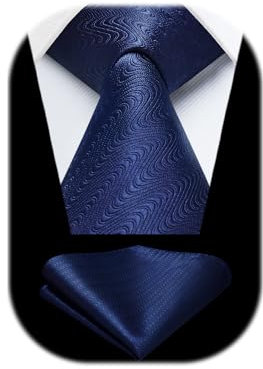 HISDERN Krawatte Navy Blau Klassische Krawatte mit Einstecktuch Set Hochzeit Formal Elegante Business Party