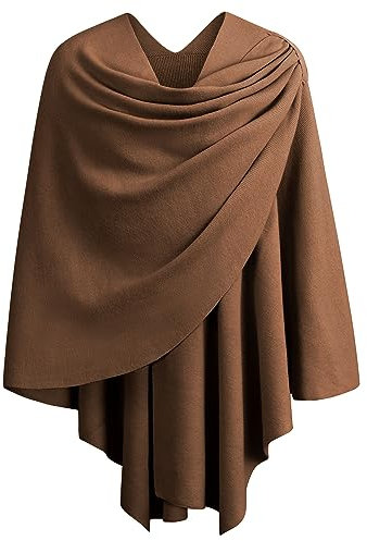 PULI Damen Poncho Schal Cashmere Feeling Strick Cape Cardigan Für Frauen Geschenk Für Mutter Karamell