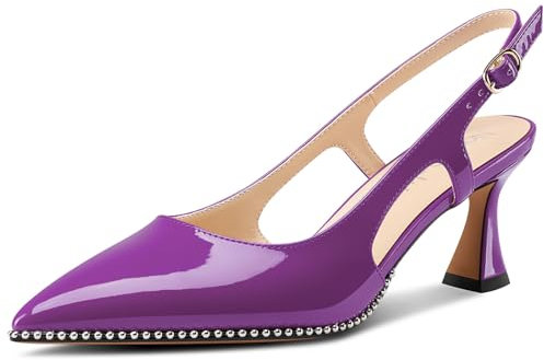 NobleOnly Donna Chiusa a Punta Medio Gattini Tacco Heel Slingback Pumps Fibbia Dress Casual Slip-on Scarpe 6.5 CM Heels Viola 45 EU