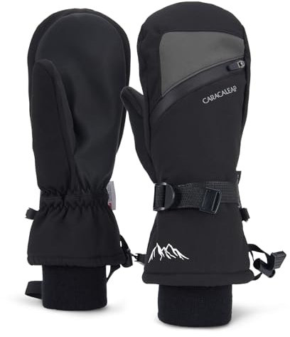 Caracaleap Skihandschuhe Winterhandschuhe Handschuhe Herren Damen Winter Schnee Fäustlinge Wasserdicht Winter Handschuhe Schwarz XS-S