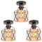 iDEGU 3 Stück Deckenleuchten 15CM Deckenlampe Vintage Lampenschirme aus Metall und Hanfseil Industrie Lampe Käfig Design Retro E27 Pendelleuchte Schwarz Deckenleuchte für Flur Küche Schlafzimmer