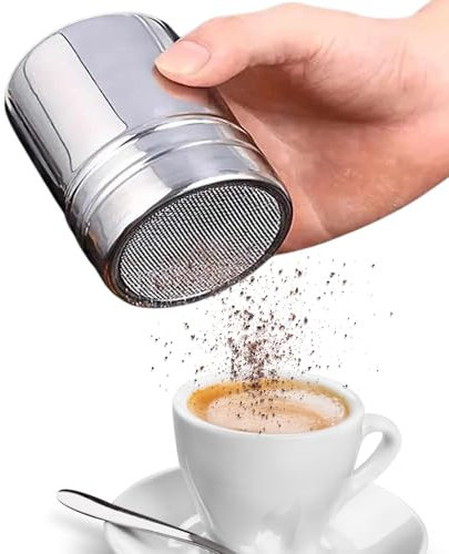 CHEFZOCO Tamizador de harina, Tamiz Harina, Tamiz Harinero, Colador de harina, Criba de harina, Tamiz de repostería, Diámetro 6.9 cm, Altura 8 cm, Capacidad 200 gr, Acero Inoxidable