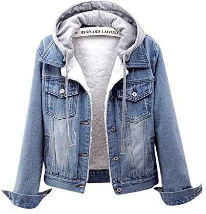 ZRYAZQ Jeansjacke Damen Oversize Gefüttert Jeans Jacke mit Kapuze Kurz Denim Jacket Winter Warm Winterjacke Damen Grosse Grössen Jeansjacke Langarm mit Knöpfen und Taschen Jeansjacken für Damen