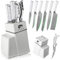 FULLHI 8-Piece Block Knife Set, Chef's Knife Set with Block and Sharpener, Kitchen Knives Set, Multicoloured Handle, Gifts for Men Women (White Resin)
