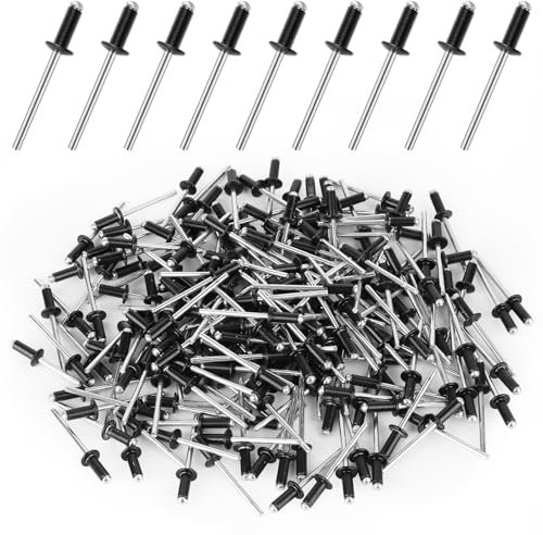 Kayqbonke 200 Pezzi Rivetti Alluminio, 4 mm X 10 mm Rivetti Ciechi Alluminio, Rivetti Alluminio Neri Rivette Lunghe, Rivetti a Strappo in Alluminio per Edifici, Navi, Auto e Mobili