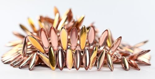 300 pcs Dagger Pressed Glass Beads Crystal Rose Gold Capri (00030-27101), 5 x 16 mm, Glass, Czech Republic