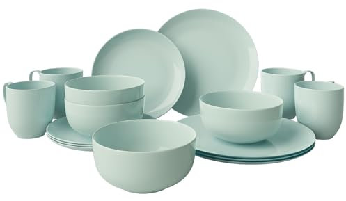 Yoshy Vajilla de porcelana de hueso verde de 16 piezas con diseño ligero y duradero resistente a las astillas, servicio para 4 personas