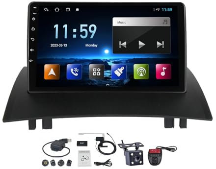 ZCHBSM Android 12 Radio Estéreo para Automóvil para Re-nault Megane 2 2002-2009 Pantalla de 9 GPS Carplay Android Auto Controles en el Volante Bluetooth FM AM con Cámara de Respaldo Control de Voz (T