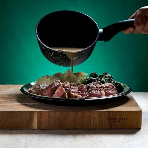 Marble Granite Non-Stick Milk Pan, 18cm and 20cm Set, Forged Aluminium with Hybrid Stone Coating, Black (18 cm)