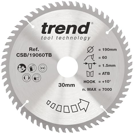 Trend Wood Cordless Circular Saw Blade, 190mm, 60T, TCT, Extra-Fine Finish | Ideal For Cordless Wood Saws, This 190mm TCT Blade Delivers An Extra-Fine Finish With 60 Teeth, 30mm Bore, CSB/19060TB