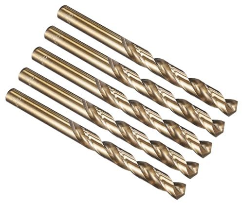 PATIKIL 10mm Drill Bit M35 Cobalt 5% High-Speed Steel 5 Pack | Jobber Straight Shank 135° Gold Finish for Stainless Steel Hard Metal