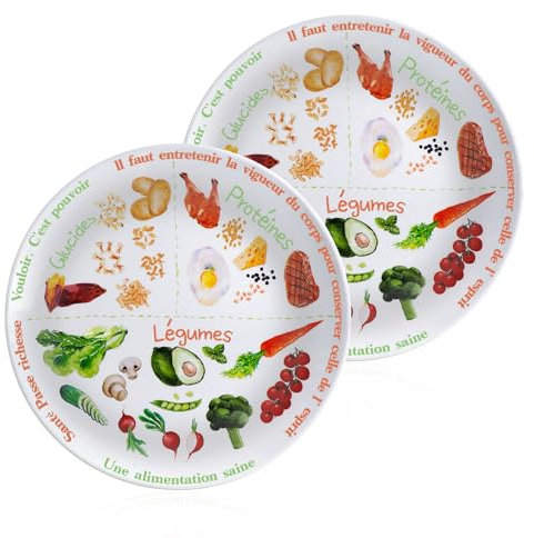 Plaques de contrôle des portions - Assiettes de régime macro pour la nutrition bariatrique, la perte de poids et les aliments équilibrés - Assiettes diététiques pour adultes - Texte de motivation sain