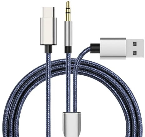 2 in 1 USB C to Aux Cable with Charger for Car 1.2m/3.9ft Braided Nylon Type C to 3.5mm Jack Audio Aux Adapter Auxiliary Cord Compatible with iPhone 16 15 Pro Max for Samsung S24 Ultra S23 S22 S20