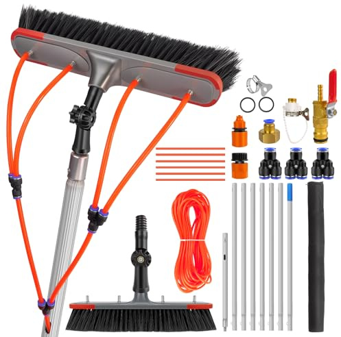 Window Cleaning Brush, 7M/23FT Water Fed Pole Kit, Extendable Aluminum Pole with 35cm Brush Head Adjustable Angle, Lightweight Cleaning and Washing Tool for Windows, Solar Panels
