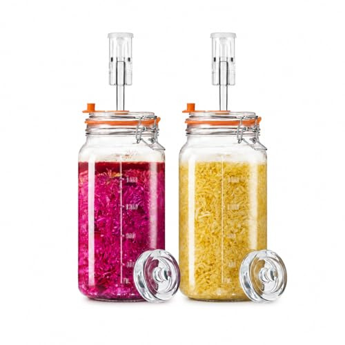 SwiftSlot Bicchiere da fermentazione 2 l, set di fermentazioni in vetro quadrato con peso per crauti, salsa calda, met, cider e altro ancora - confezione da 2