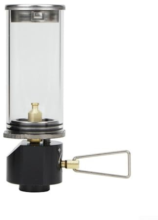 Zeroupshop Mini lanterne de camping à gaz avec abat-jour en verre trempé résistant à la chaleur, corps en alliage d'aluminium, cuivre et acier inoxydable, lampe portable d'extérieur coupe-vent (lampe
