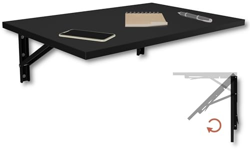 KDR Wandklapptisch 60x40 cm – Klapptisch zur Wandmontage, platzsparender Wandtisch, klappbarer Esstisch, Schreibtisch & Küchentisch, ideal für kleine Räume und Home Office (Schwarz)