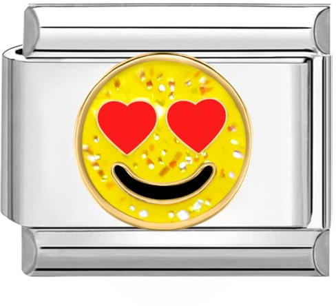 Quiges - 9mm Italian Style Charm Modul Edelstahl Smiley mit Herzchen für Italienische Armbänder