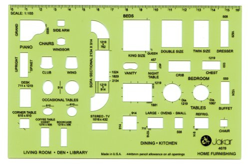 Jakar Home Furnishings (Scale 1:100) Stencil Template Architectural Technical Proffesional Artist Design Drawing Aid Tool
