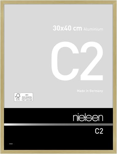 nielsen Bilderrahmen, 30 x 40 cm, Aluminium, Gold matt, Fotorahmen zum Aufhängen im Hoch- & Querformat, Echtglas, C2