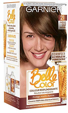 Garnier Belle Color – Coloración permanente castaño – 21 castaño claro dorado natural – Lote de 2