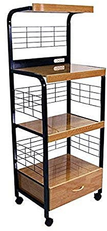 Ore International G571B Black Microwave Cart on Wheels and with 2 Outlets, 60