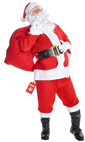 Morph Weihnachtsmann Kostüm Erwachsene, Festliches Halloween Kostüm | Mantel, Hose, Gürtel, Mütze & Bart, Klassisches rotes Design, Perfekt für Halloween, Ideal zum Verkleiden