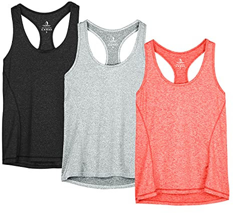 icyzone® Damen Funktions-Tanktop Sporttop Unterhemd Stretch fuer Yoga Fittness training Damen Tanktop Racerback ,Black/Granite/Orange,XXL