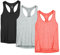 icyzone® Damen Funktions-Tanktop Sporttop Unterhemd Stretch fuer Yoga Fittness training Damen Tanktop Racerback ,Black/Granite/Orange,XXL