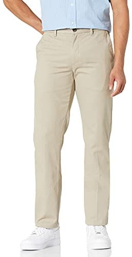 Amazon Essentials Pantaloni Chino Aderenti con Parte Piatta sul Davanti Resistenti alle Pieghe Uomo, Cachi Beige, 33W / 32L