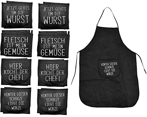HAC24 8er Set Lustige Kochschürze mit Spruch Latzschürze Grillschürze Schwarz Küchenschürze Backschürze Schürze Polyester
