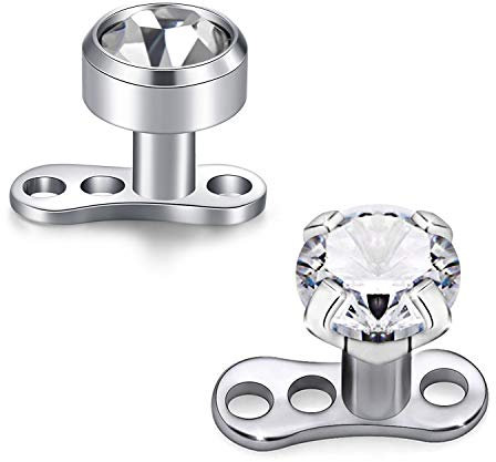 Funseedrr 2er Dermal Anchor Tops and Base Microdermals Piercing 316L Edelstahl mit Stein Aufsatz Silber Rosegold