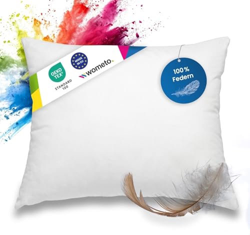 wometo Federkissen 100% Federn 40x50-500g Oeko-TEX Sofakissen Füllkissen Bezug Baumwolle weiß/Innenkissen/Kissenfüllung/kleine Kopfkissen